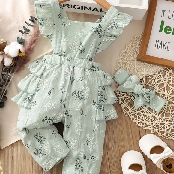 Other - 2 Pc Baby Girls Ruffle Sleeveless Jumpsuit & Headband W/Ditsy Floral Print 3-6mo